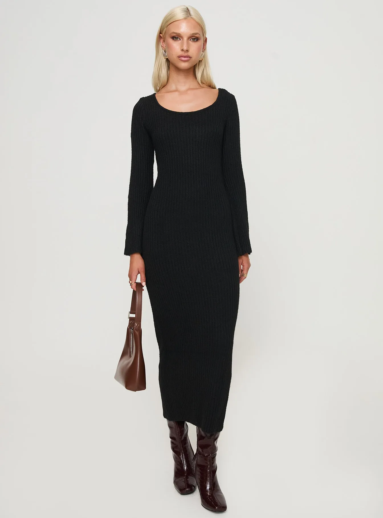 Malletti Long Sleeve Maxi Dress Black