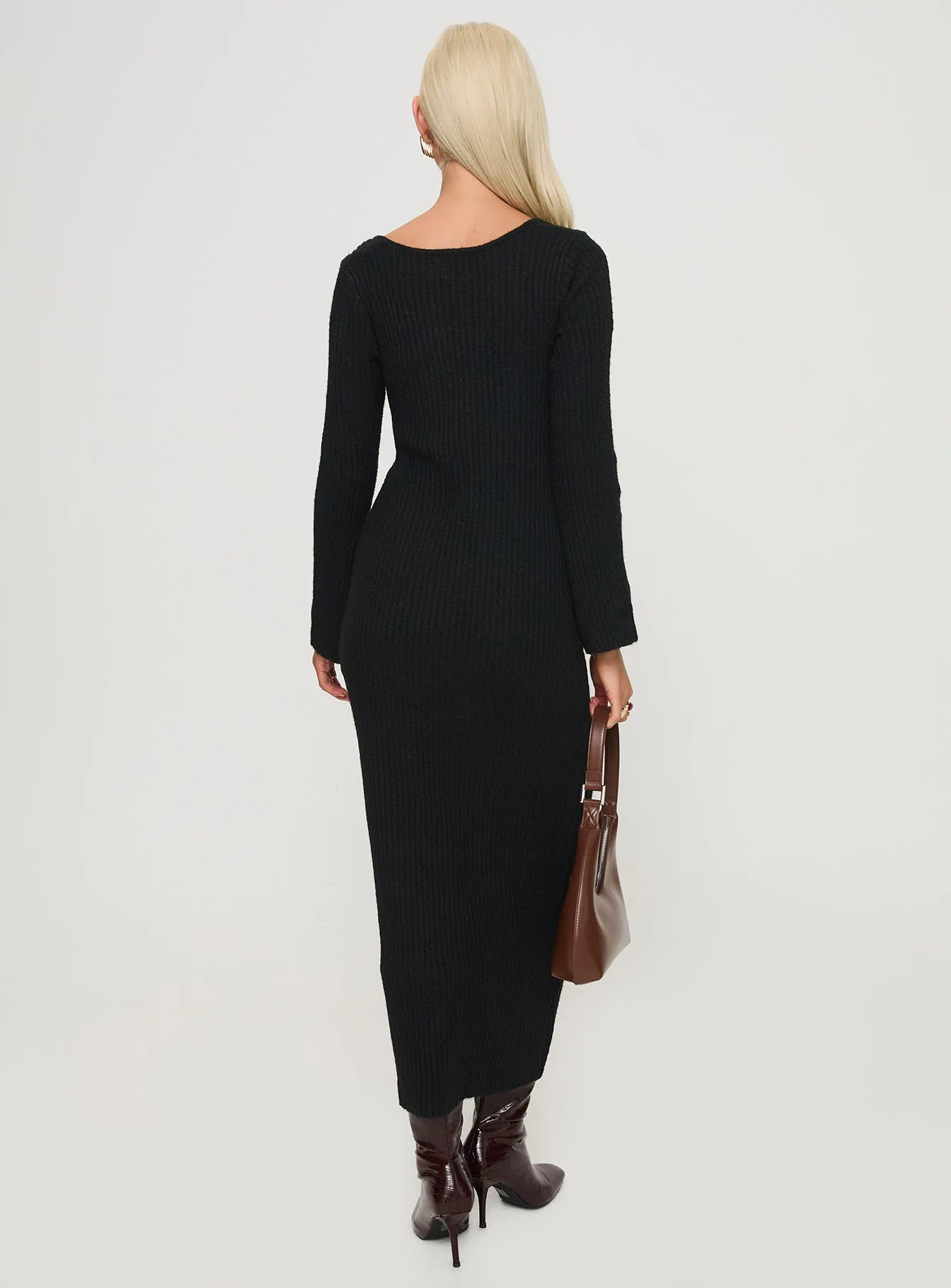 Malletti Long Sleeve Maxi Dress Black