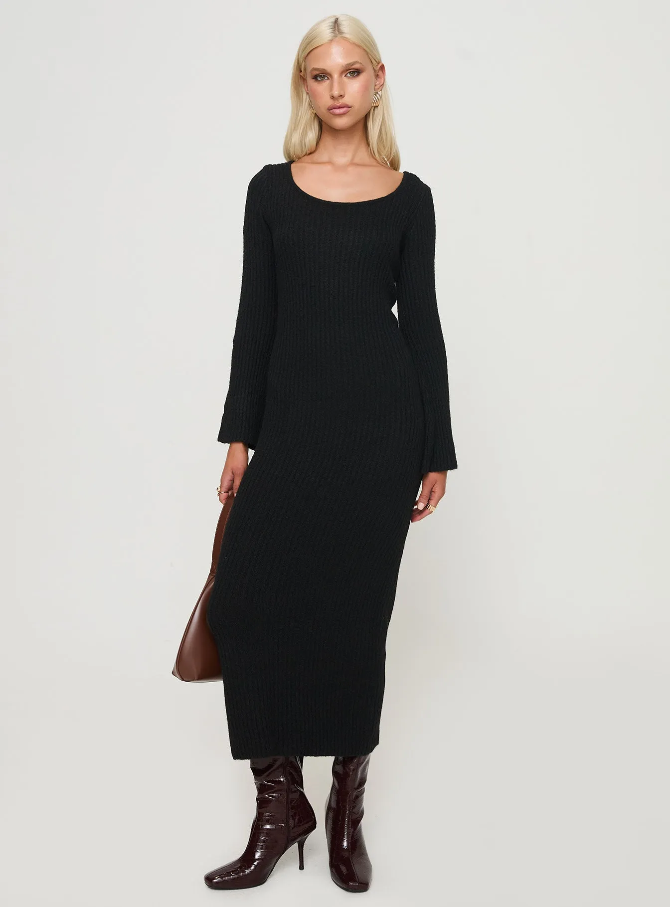 Malletti Long Sleeve Maxi Dress Black