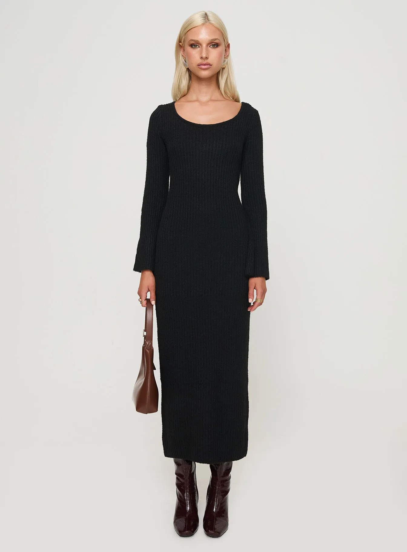 Malletti Long Sleeve Maxi Dress Black