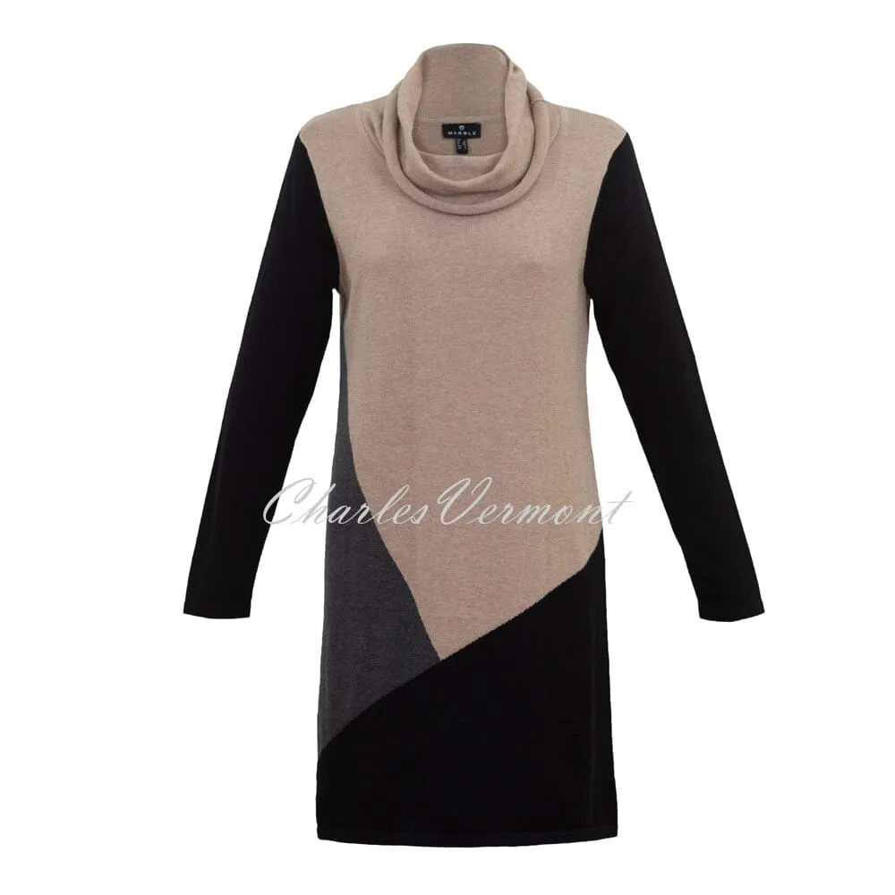 Marble Cowl Neck Tunic – style 6355-166 (Light Camel / Grey / Black)