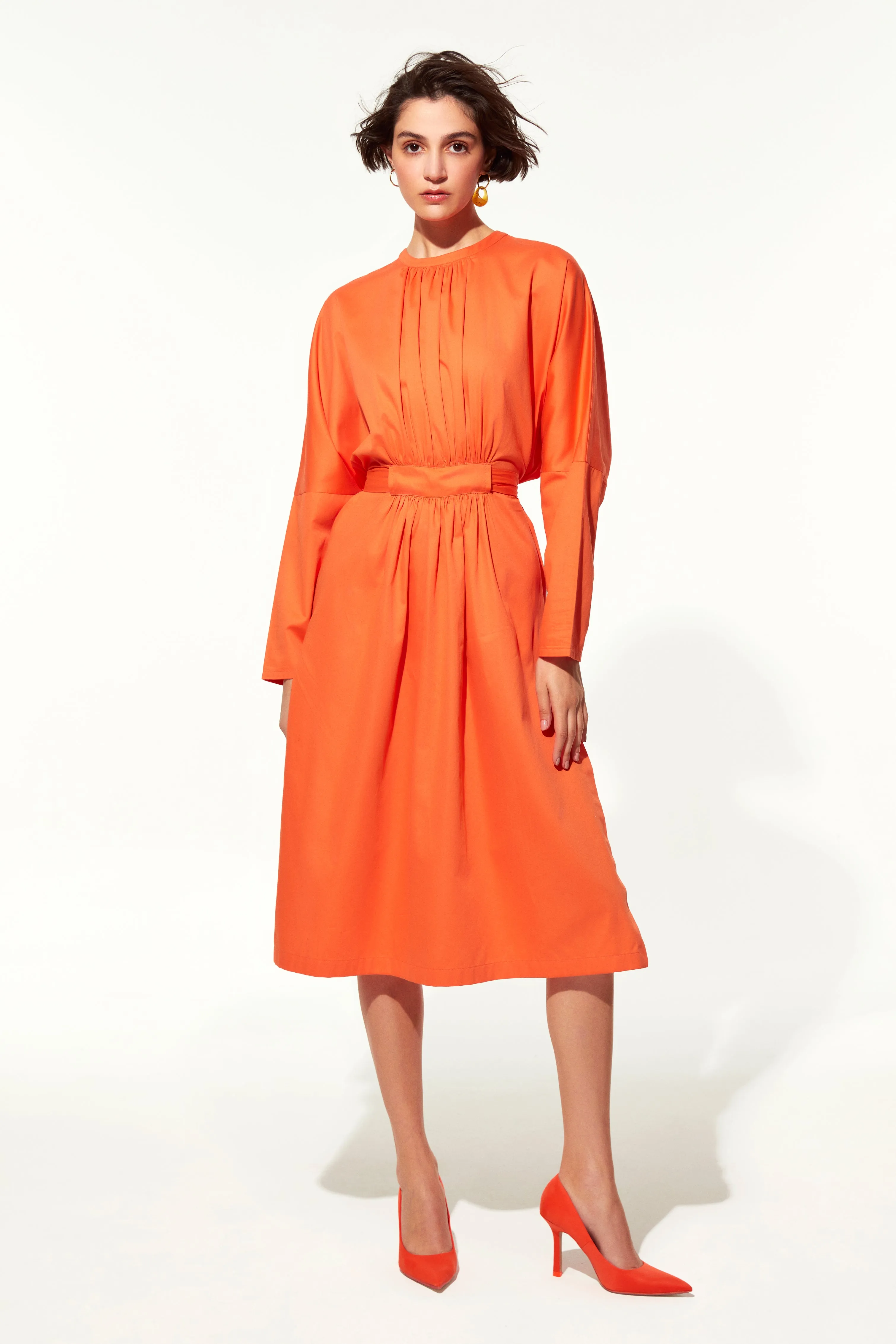 Martha Open Back Cotton Dress in Orange