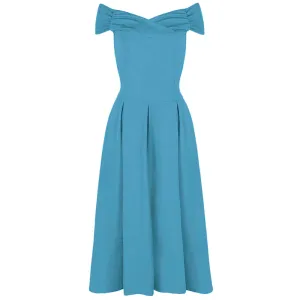 Mid Blue Crossover Vintage Bardot 50s Swing Dress