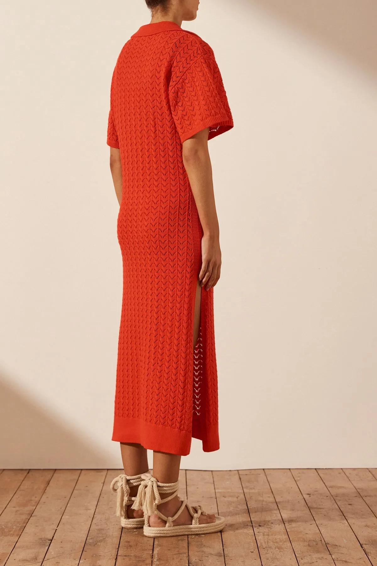 MIKALA CROCHET POLO MIDI DRESS - HIBISCUS