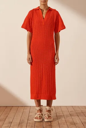 MIKALA CROCHET POLO MIDI DRESS - HIBISCUS