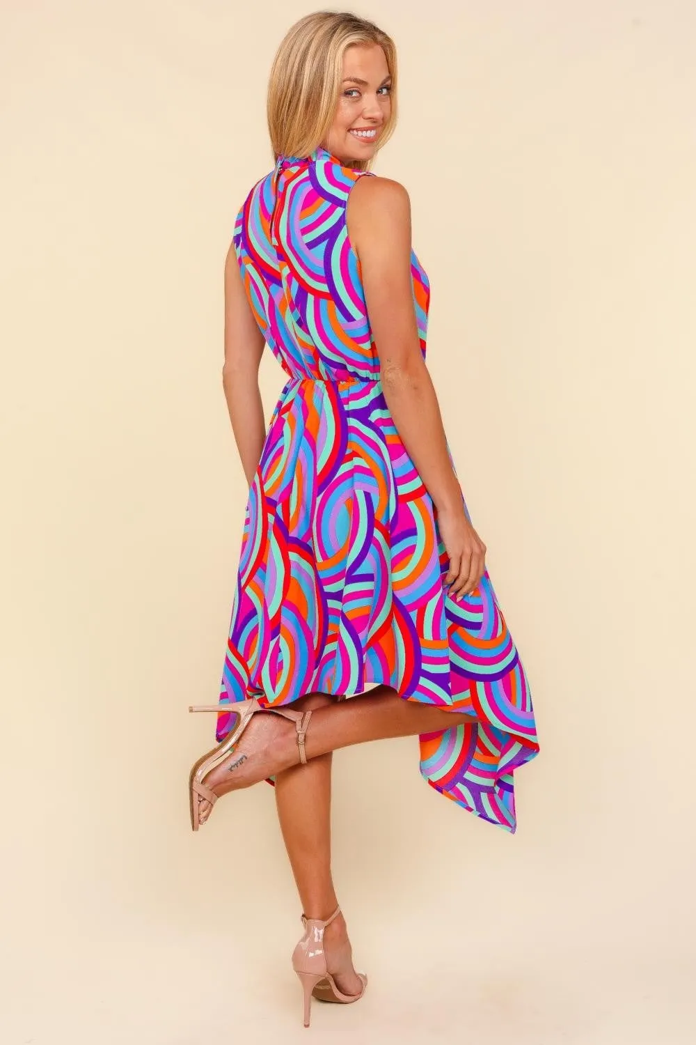 Mock Neck Sleeveless Printed Dress