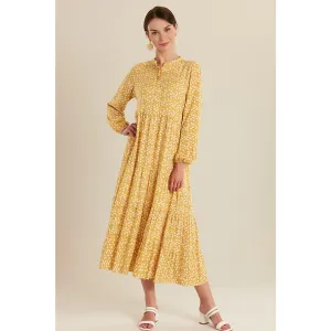 Mustard Heart Patterned Long Dress