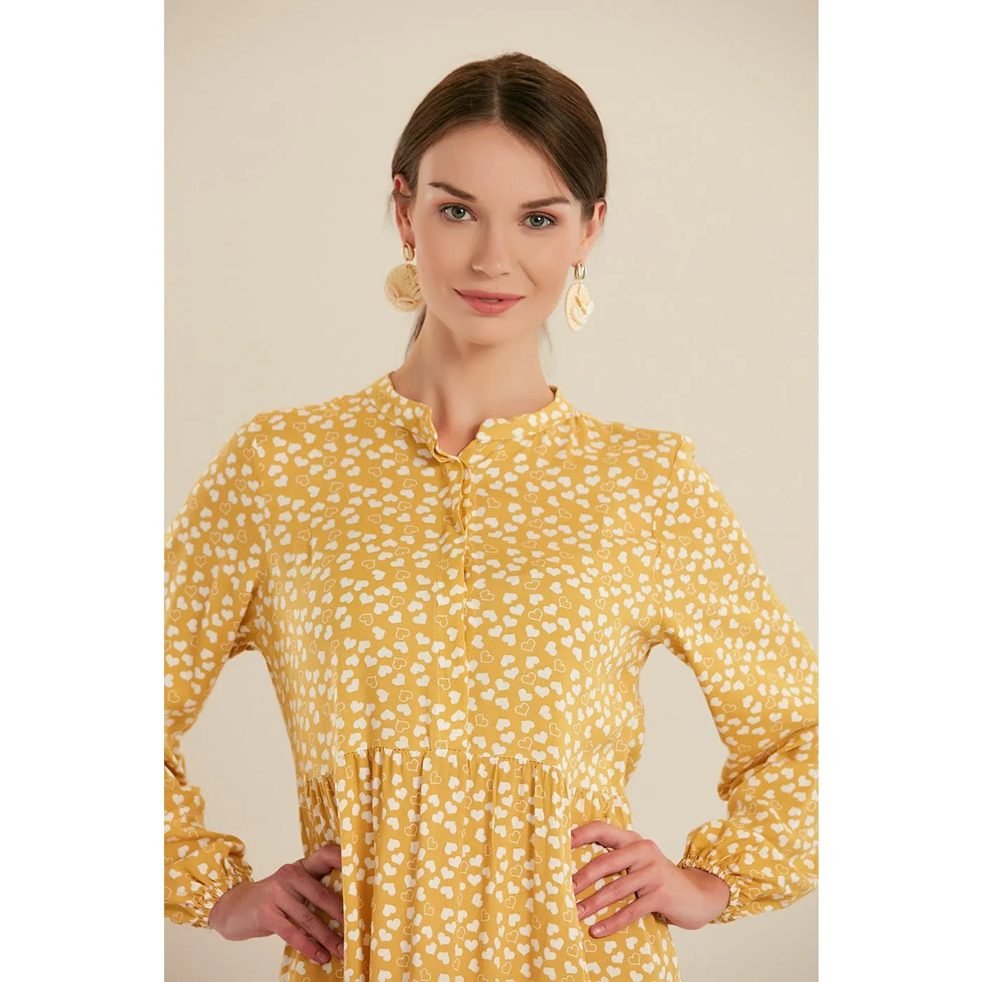 Mustard Heart Patterned Long Dress