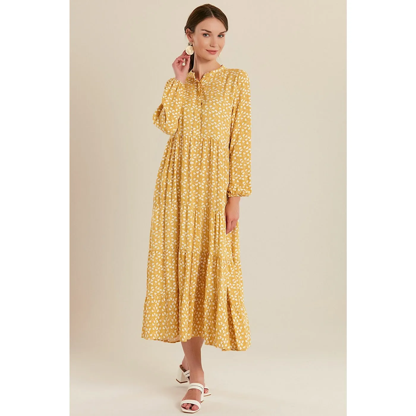 Mustard Heart Patterned Long Dress