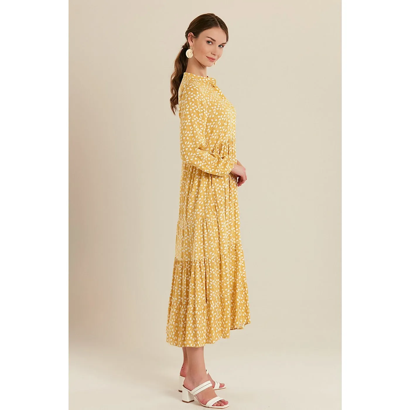 Mustard Heart Patterned Long Dress