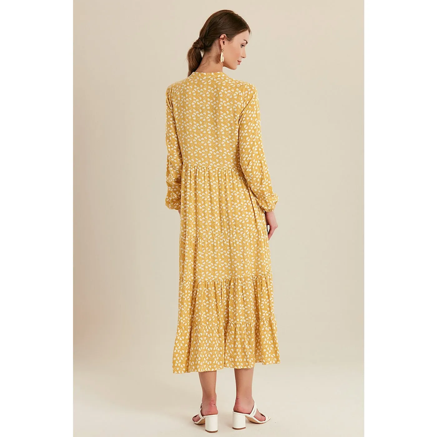 Mustard Heart Patterned Long Dress