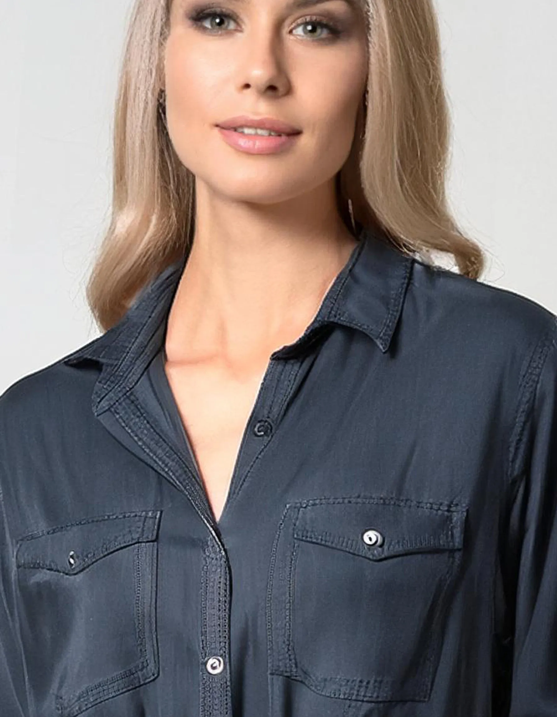 Navy Button-Down Shirt Dress