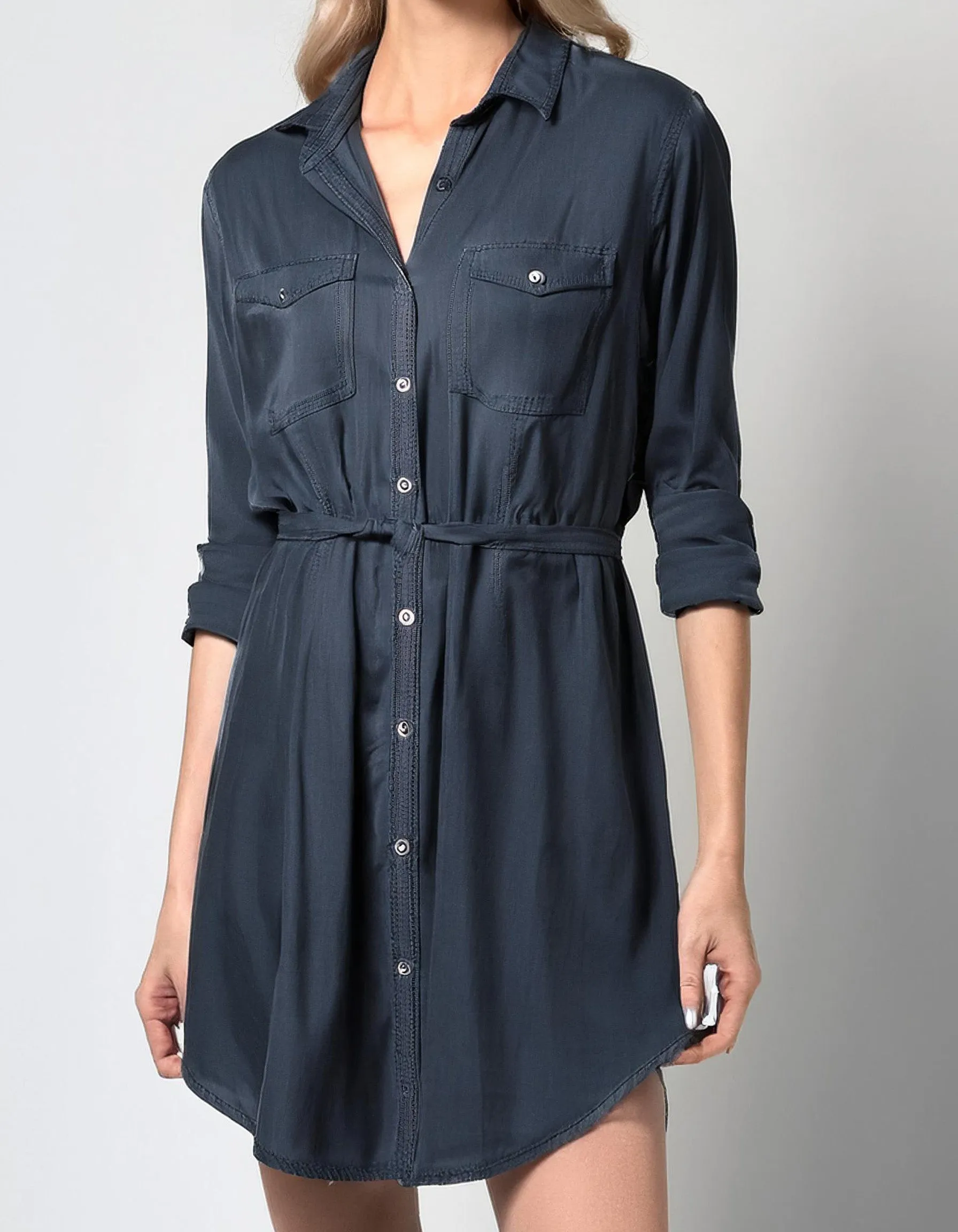 Navy Button-Down Shirt Dress