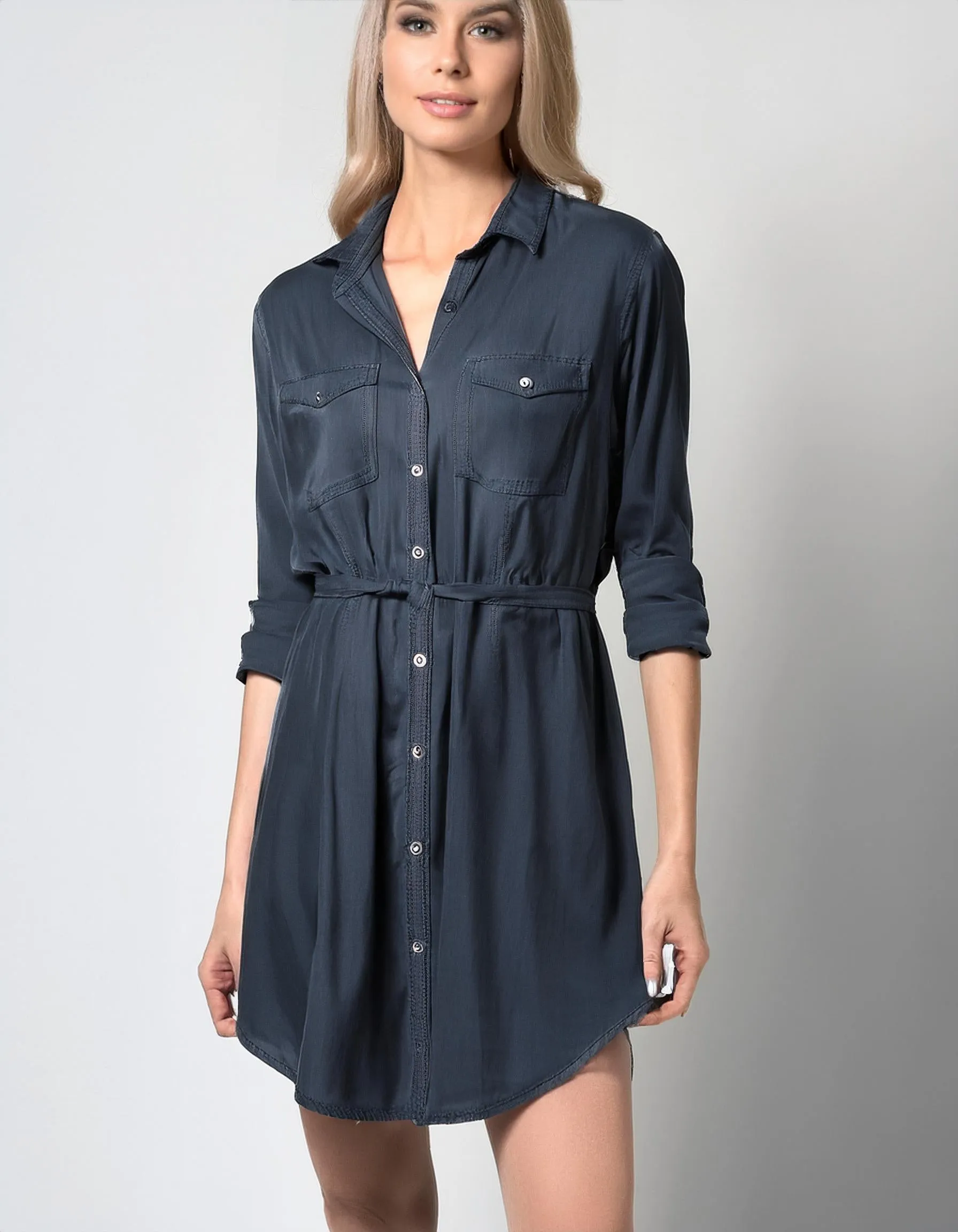 Navy Button-Down Shirt Dress