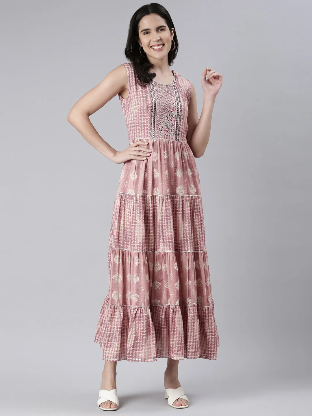 Neeru's Pink Maxi Casual Printed Dresses