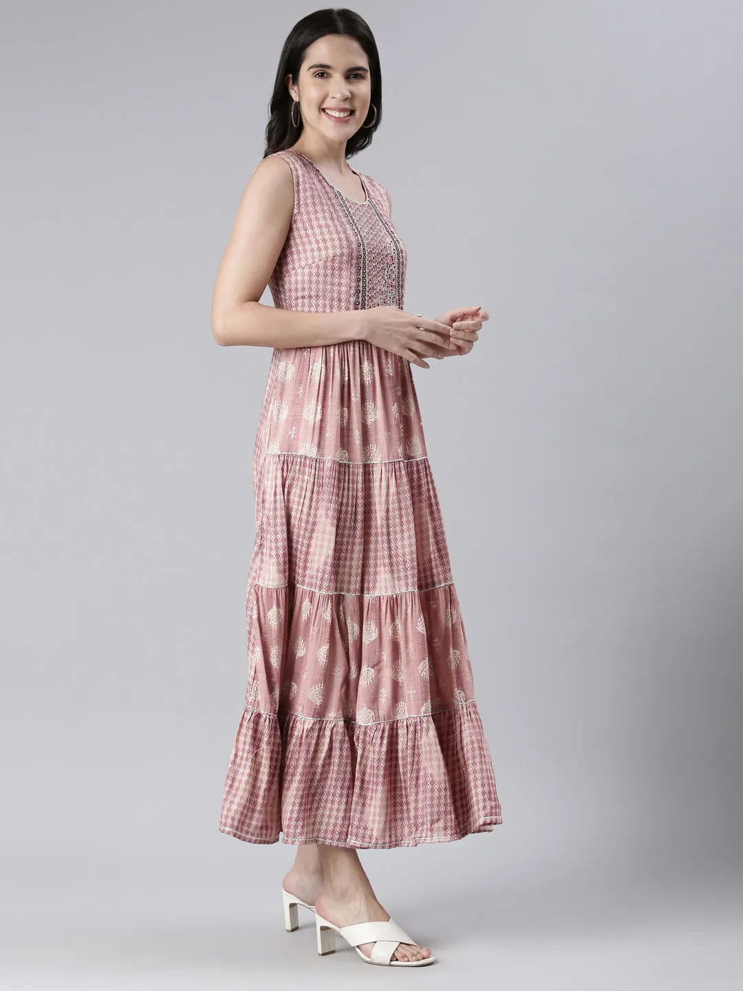 Neeru's Pink Maxi Casual Printed Dresses