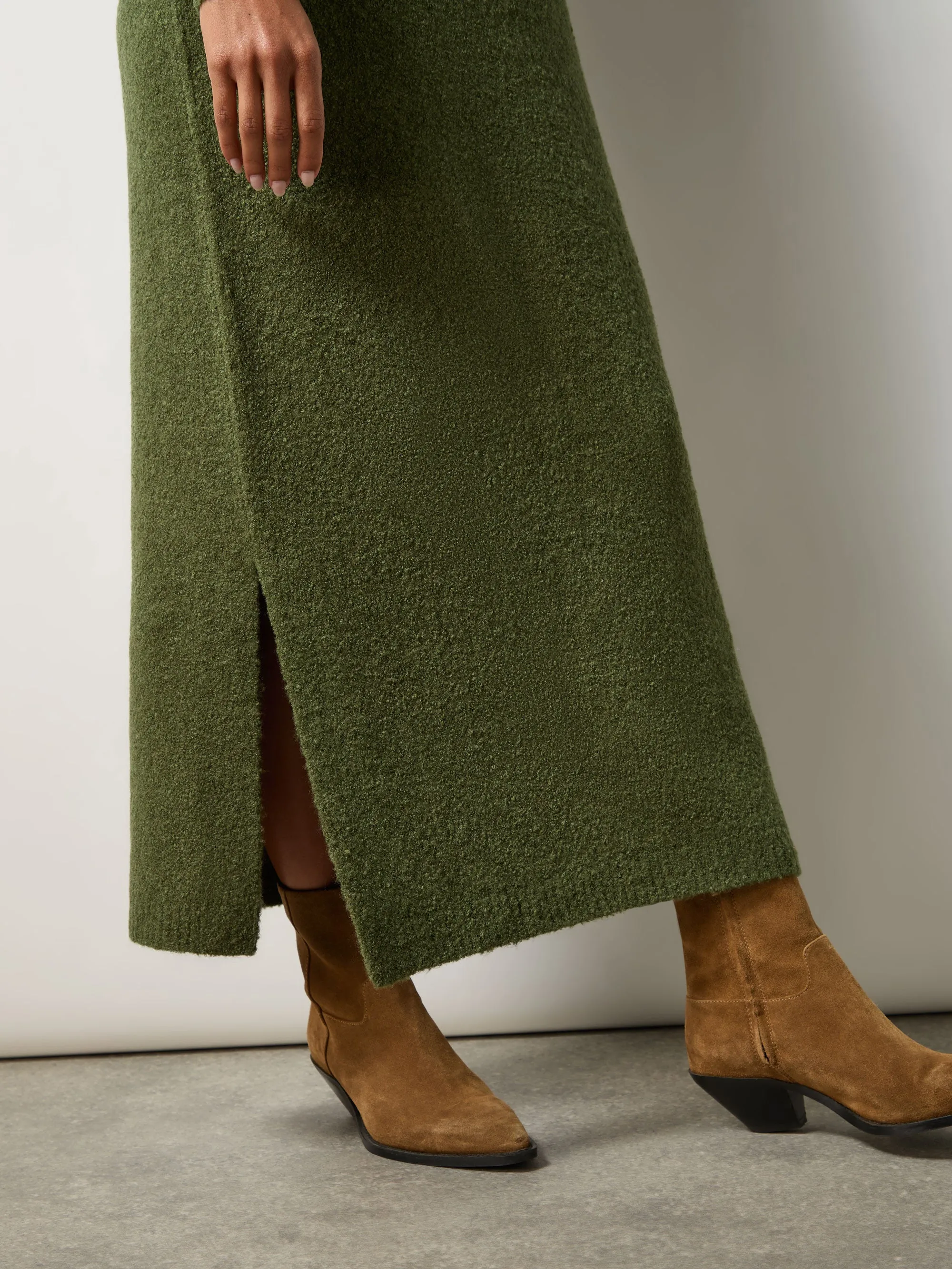 Olive V-Neck Textured Knit Dress