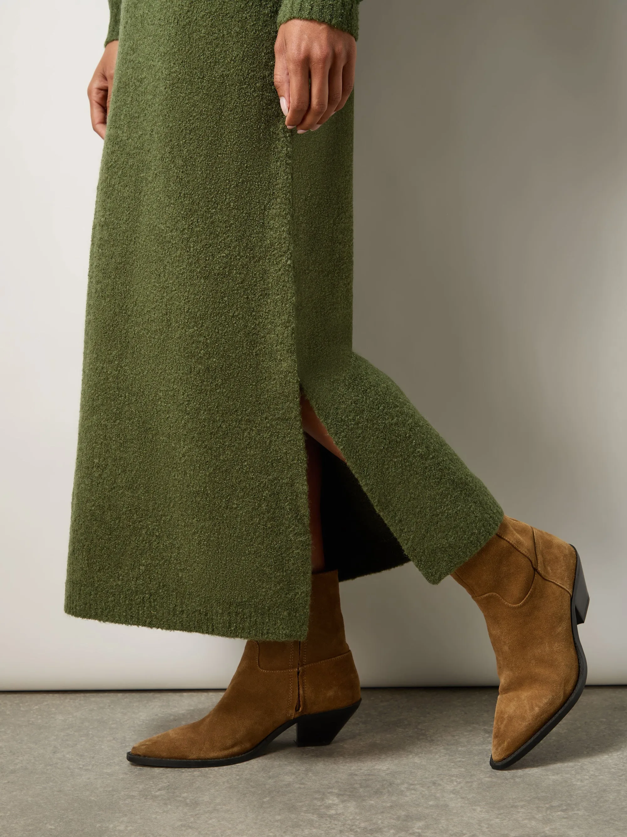 Olive V-Neck Textured Knit Dress