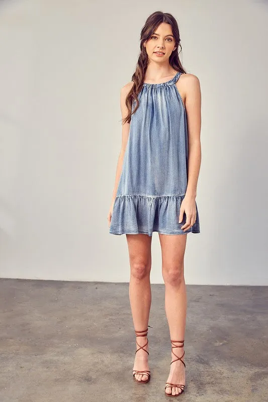 *Online Exclusive* Halter Dress (Vintage Denim)