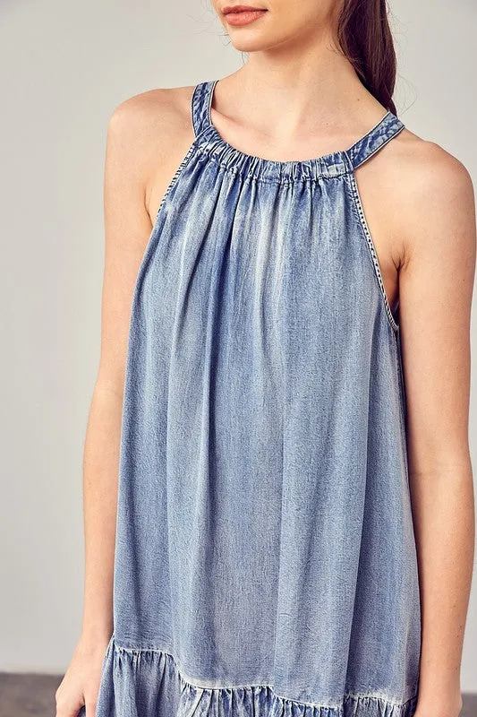 *Online Exclusive* Halter Dress (Vintage Denim)