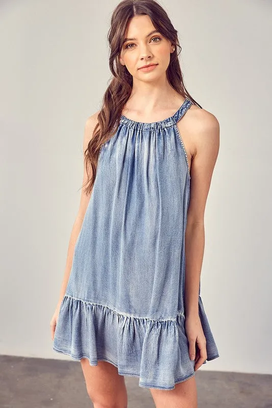 *Online Exclusive* Halter Dress (Vintage Denim)