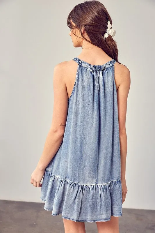 *Online Exclusive* Halter Dress (Vintage Denim)