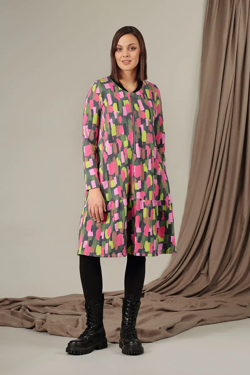 Paint Mosaic Cotton Bomber Dress