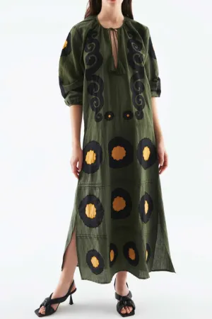 Patch Work Olive Cotton Dress