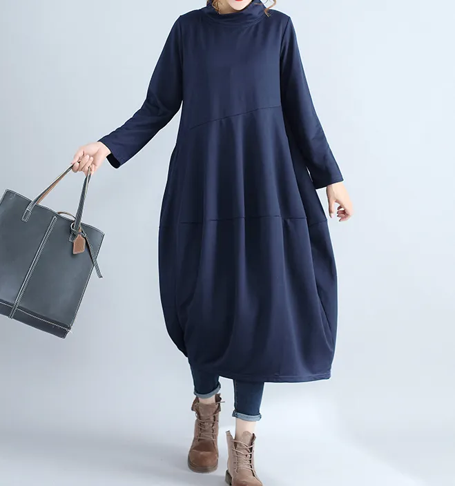 Patchwork Fall Cotton Lantern Dresses Casual Women Dresses SSM97217