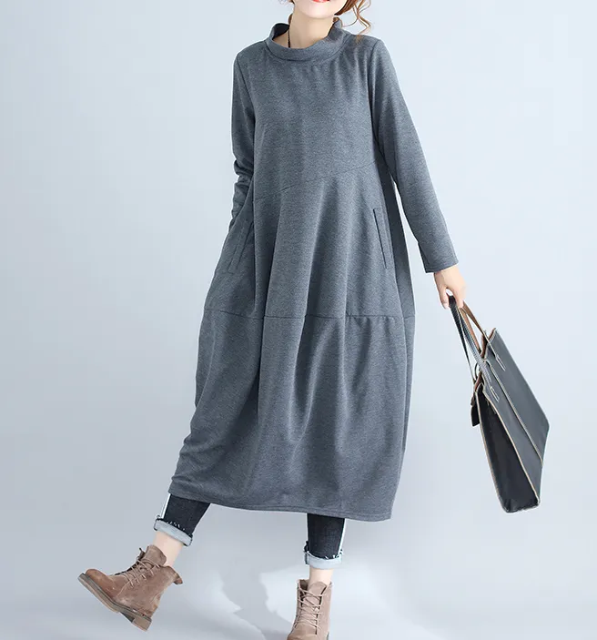 Patchwork Fall Cotton Lantern Dresses Casual Women Dresses SSM97217