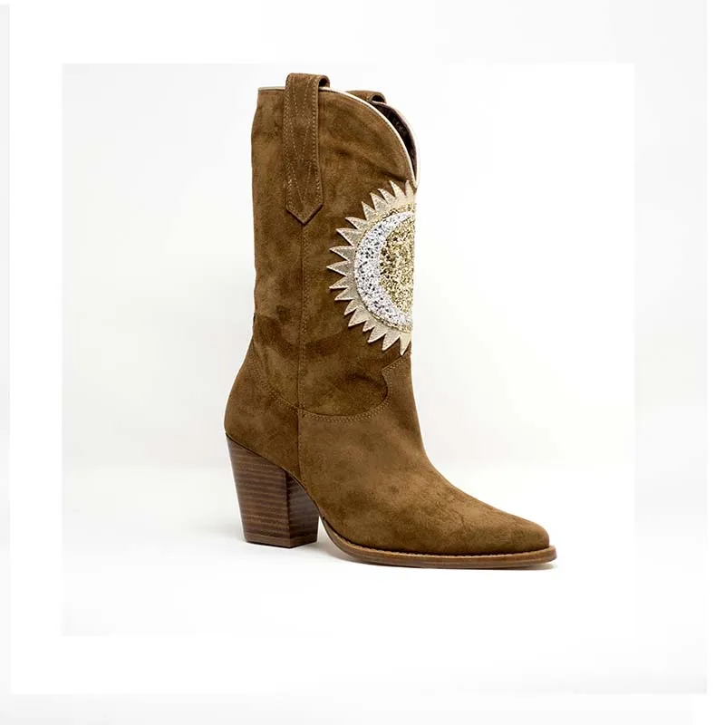 Patricia Blanchet Marionnette Beige Suede Cowboy Boots