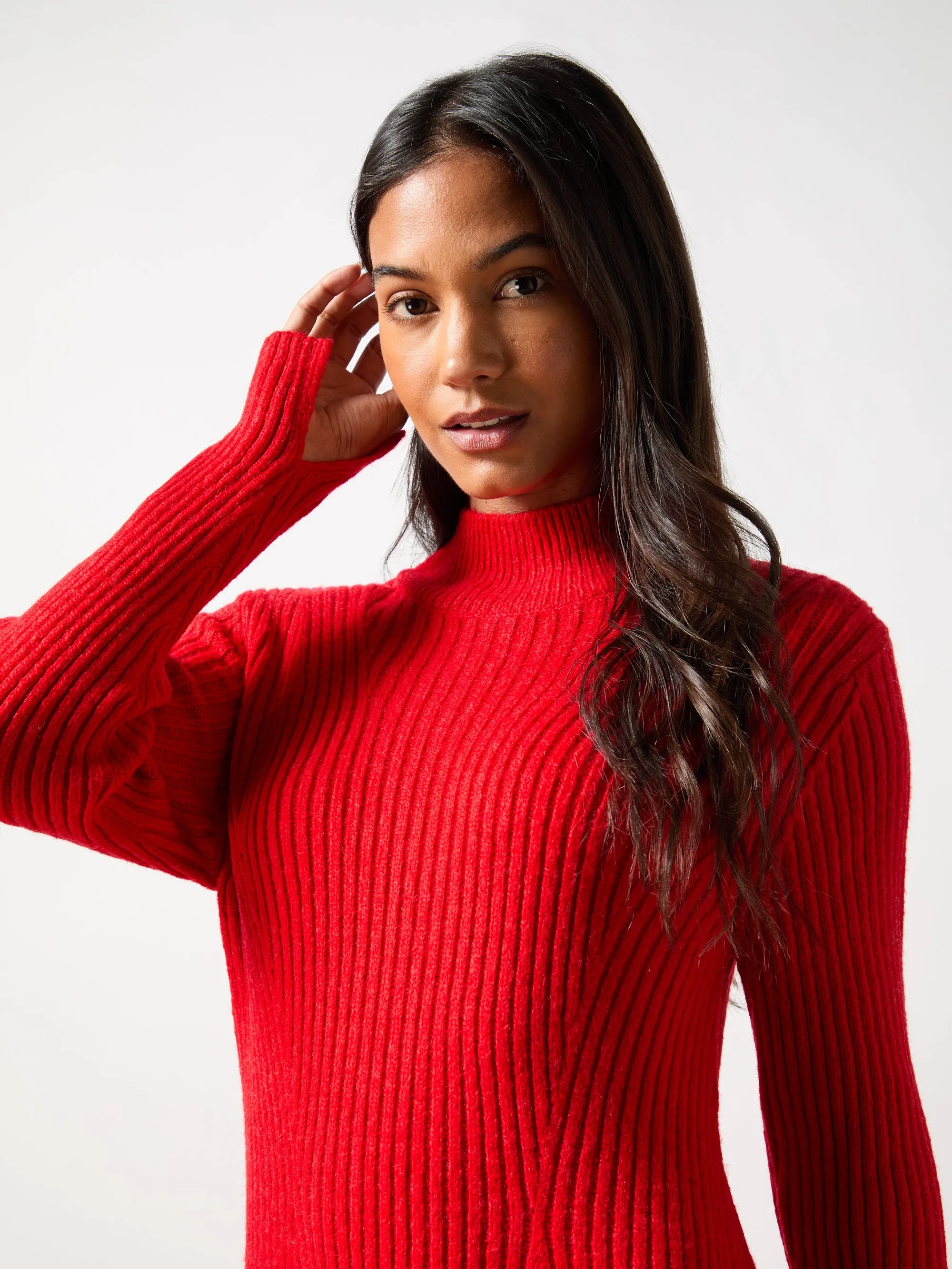 Red High Neck Jumper Dress