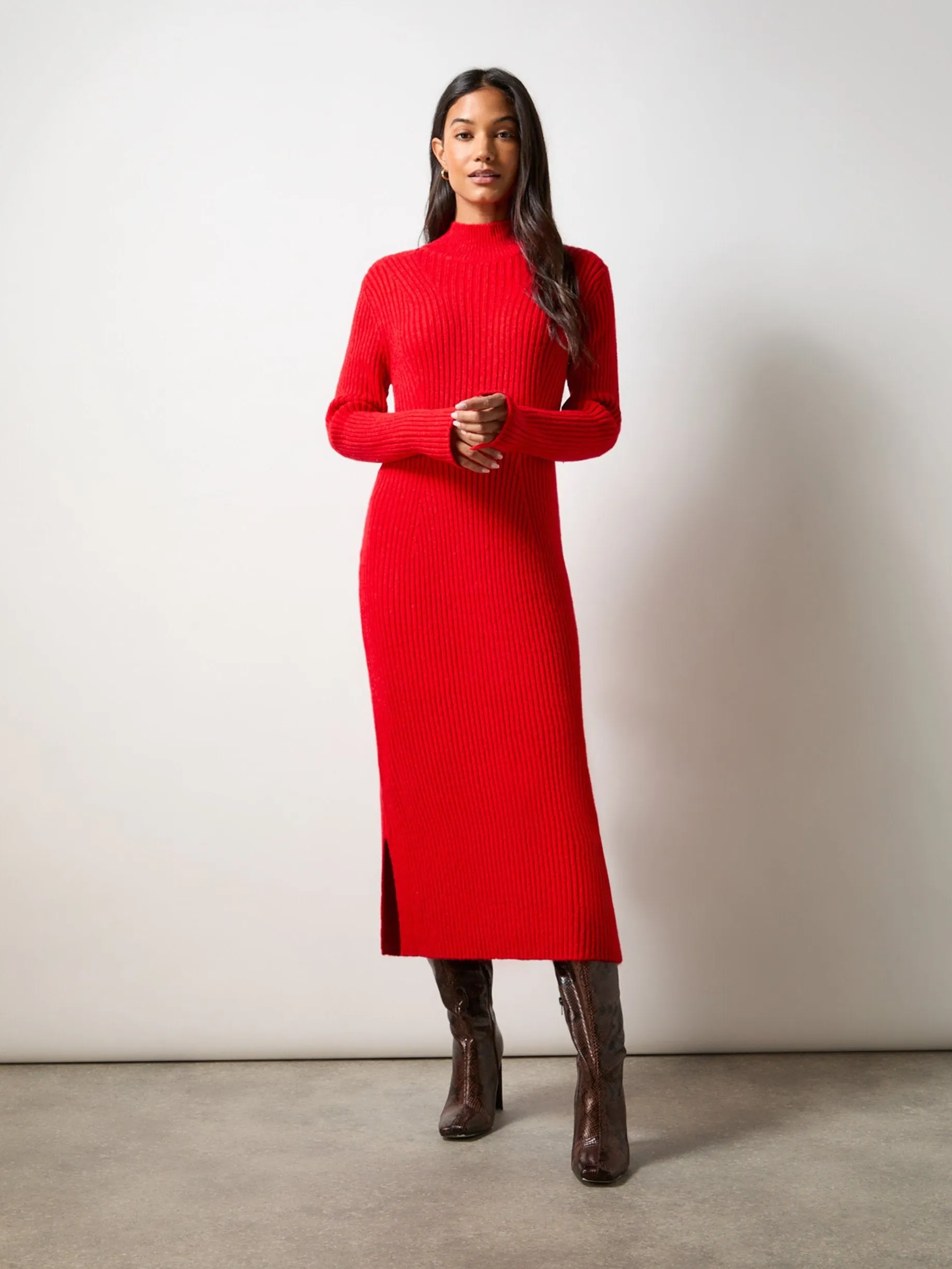 Red High Neck Jumper Dress