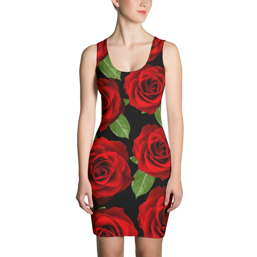 Red Roses Black Bodycon Dress