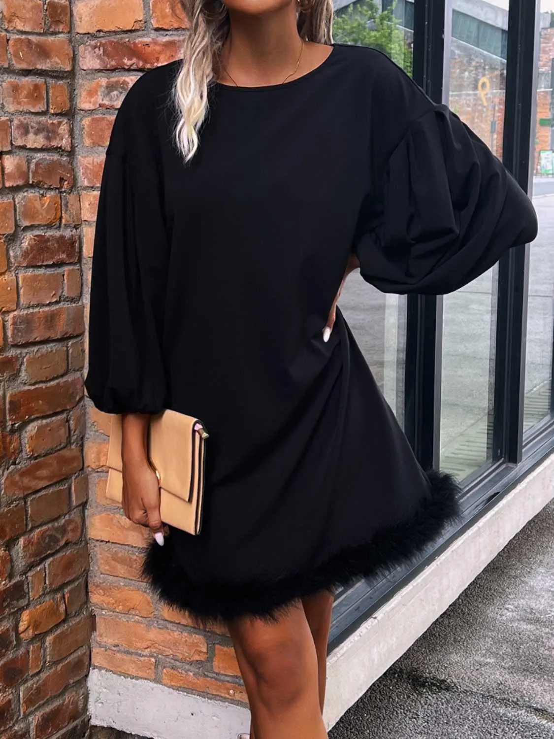 Round Neck Balloon Sleeve Dress