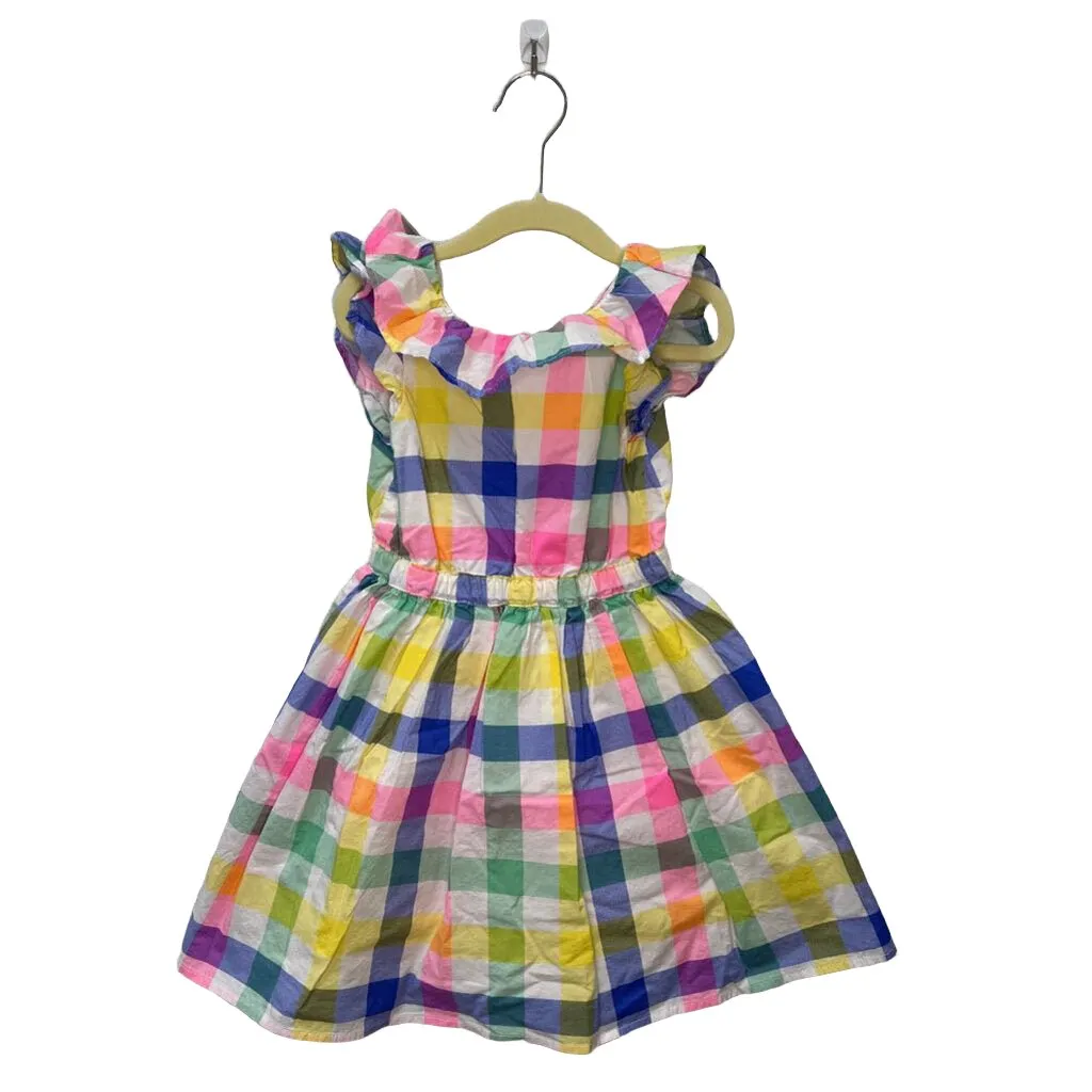 Ruffle Sleeve Cotton Dress / Checkered