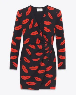 Saint Laurent - Red  Lip Print  Silk Georgette Dress FR 40