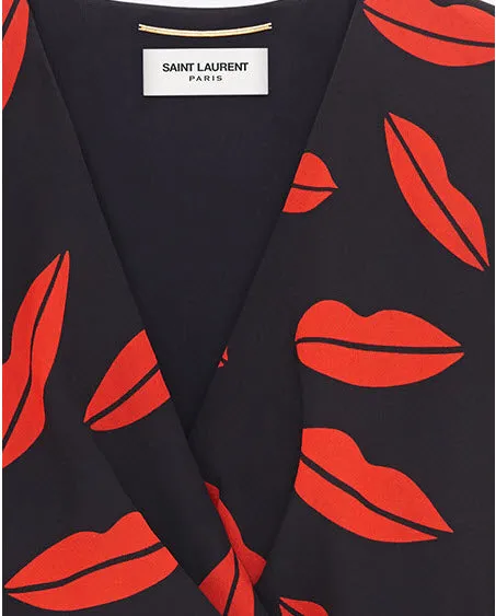 Saint Laurent - Red  Lip Print  Silk Georgette Dress FR 40