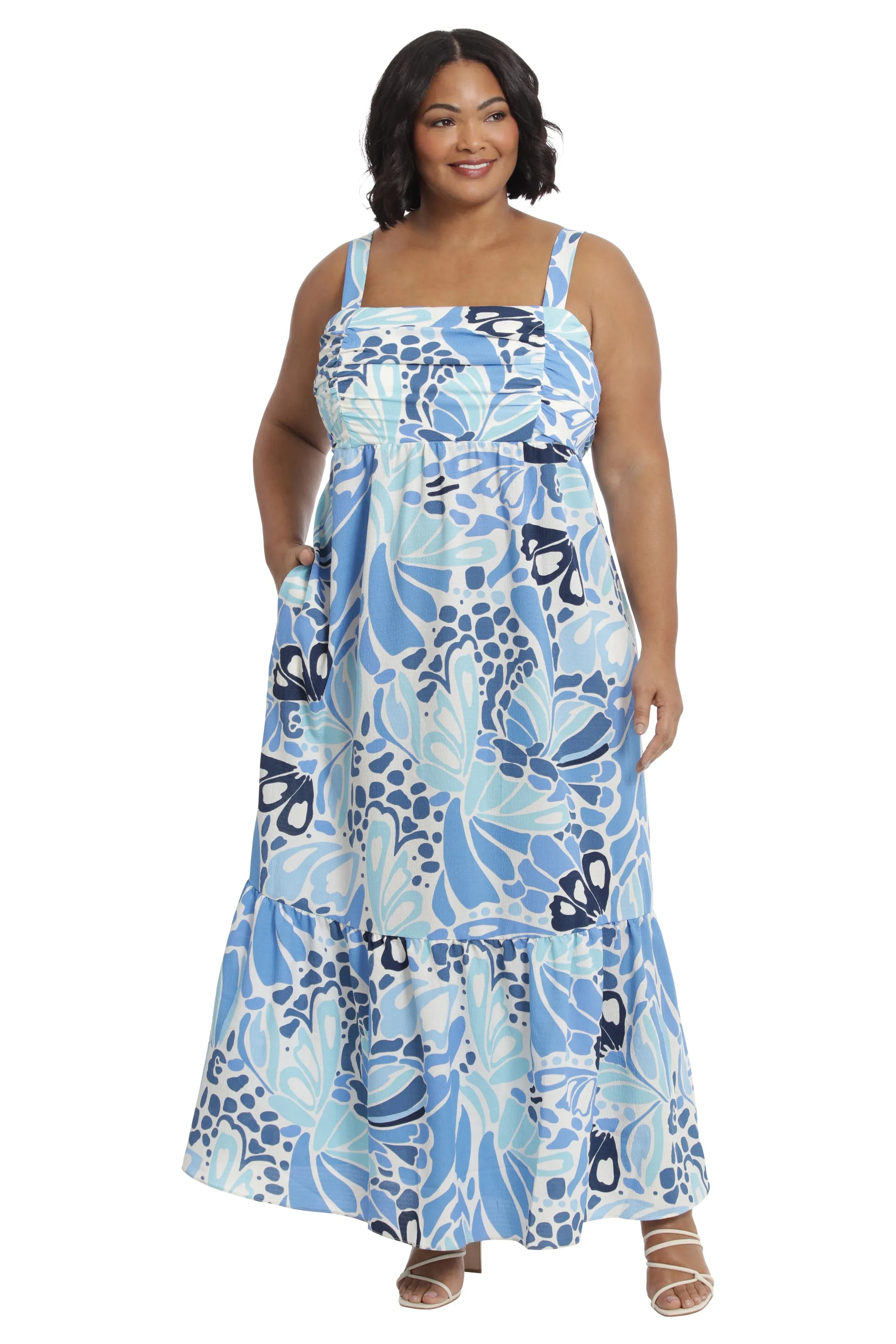 Shirred Bodice Tiered Maxi Dress | Blue