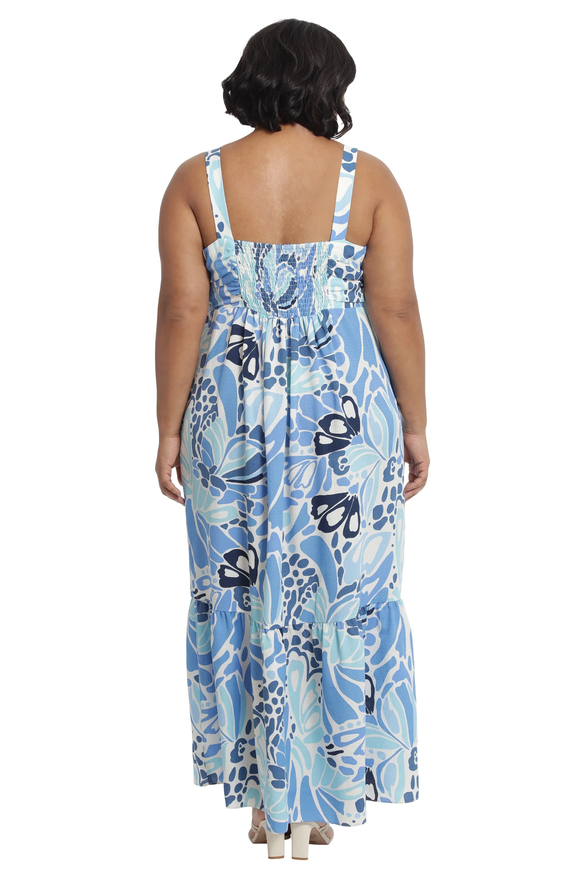 Shirred Bodice Tiered Maxi Dress | Blue