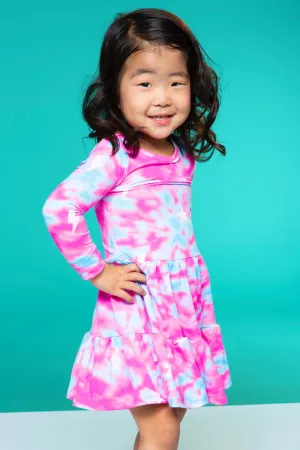 Simply Soft Long Sleeve Tiered Dress - Pink Aqua Star Bolts