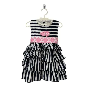 Sleeveless Striped Ruffle Dress / Pink Bow