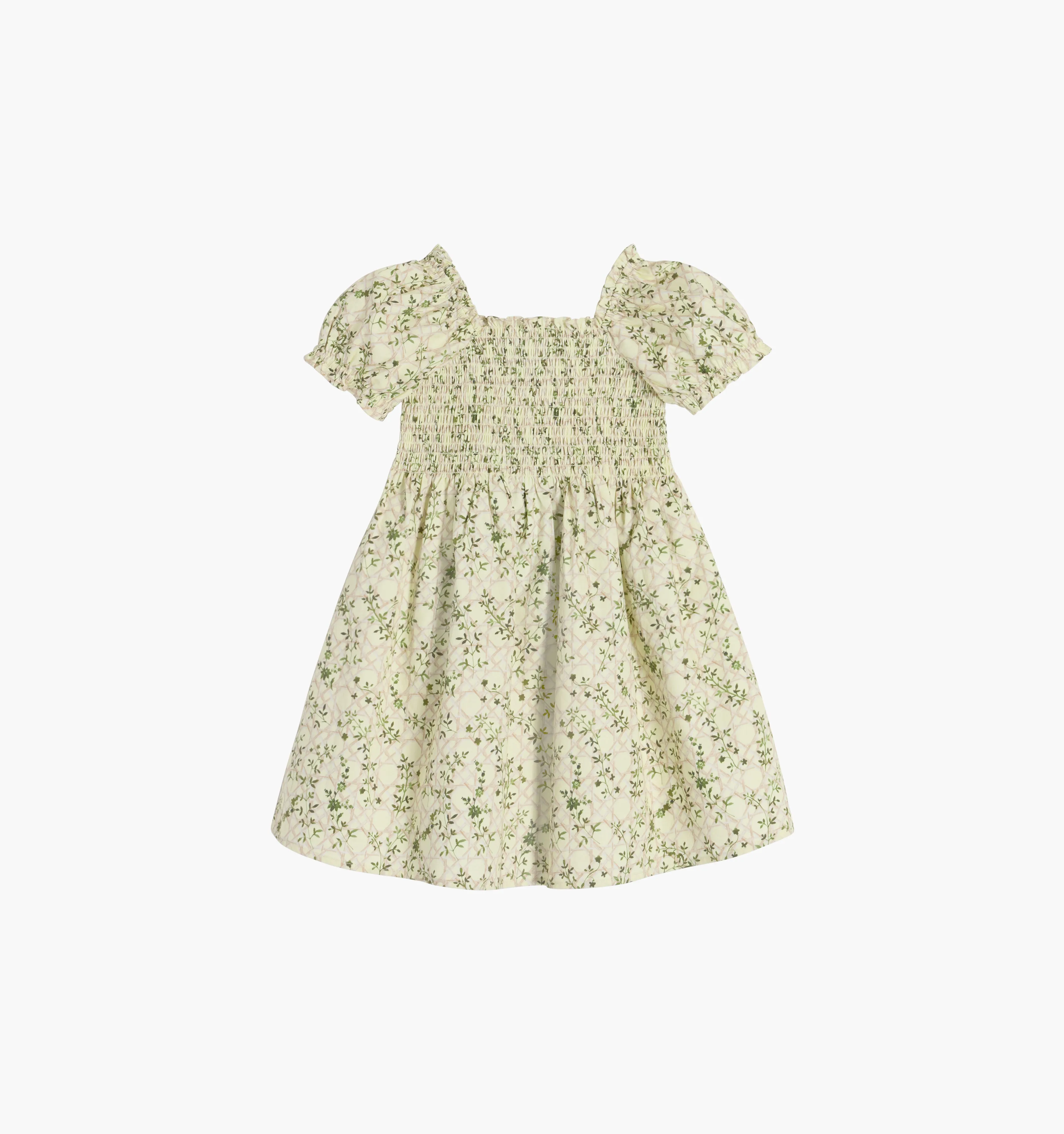 The Tiny Athena Nap Dress - Yellow Basketweave Vine Cotton Sateen