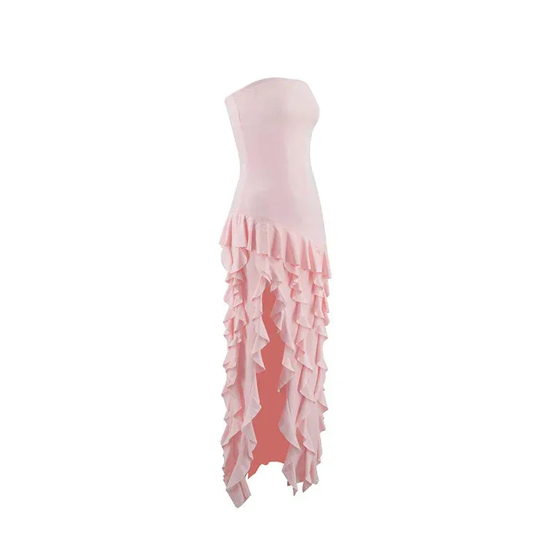 Tube Ruffles Stylish Fringe Midi Dress