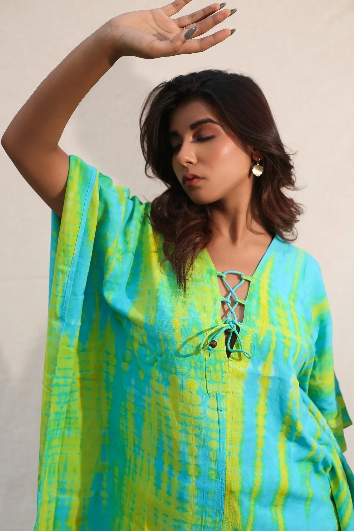 Turquoise And Lime Green Kaftan