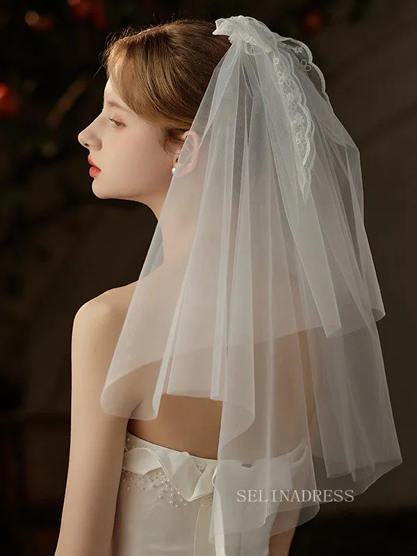 Two layers Lace Bow Wedding Veils ALC026