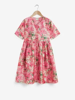 Utsa Kids Pink Floral Fit-And-Flare Dress