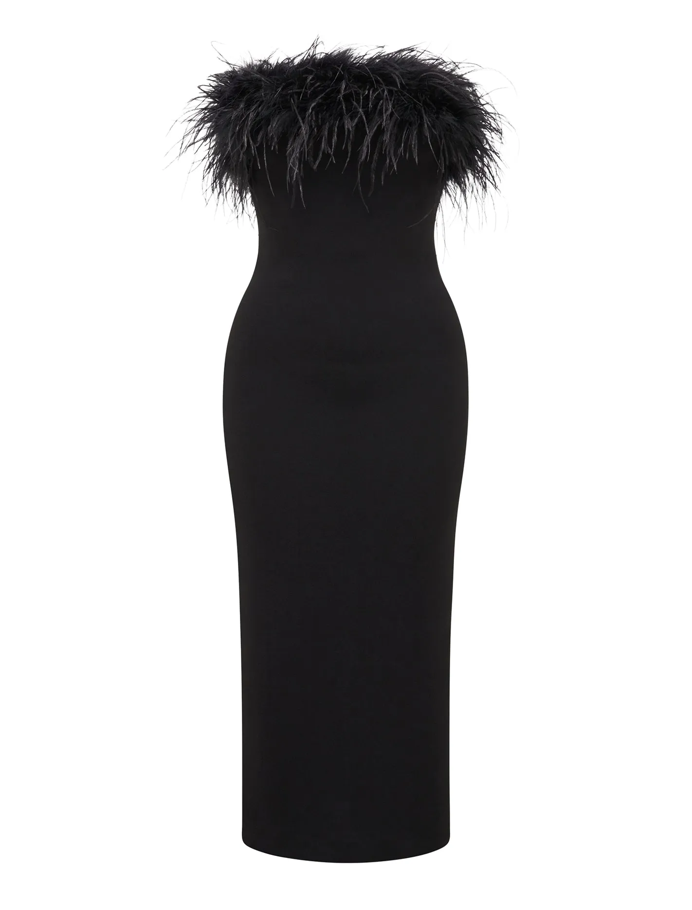 Vianna Feather Strapless Midi Dress