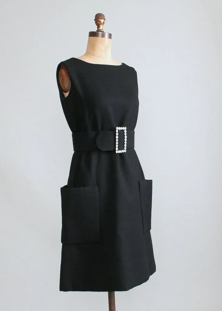 Vintage 1960s Black Wool MOD Cocktail Dress