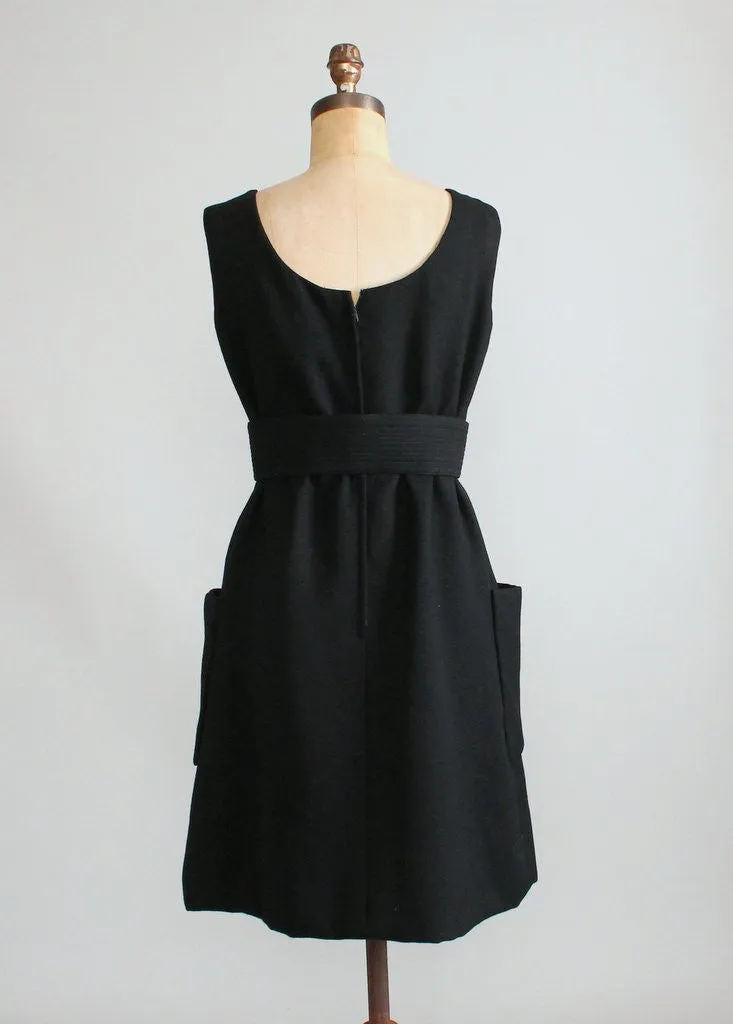 Vintage 1960s Black Wool MOD Cocktail Dress